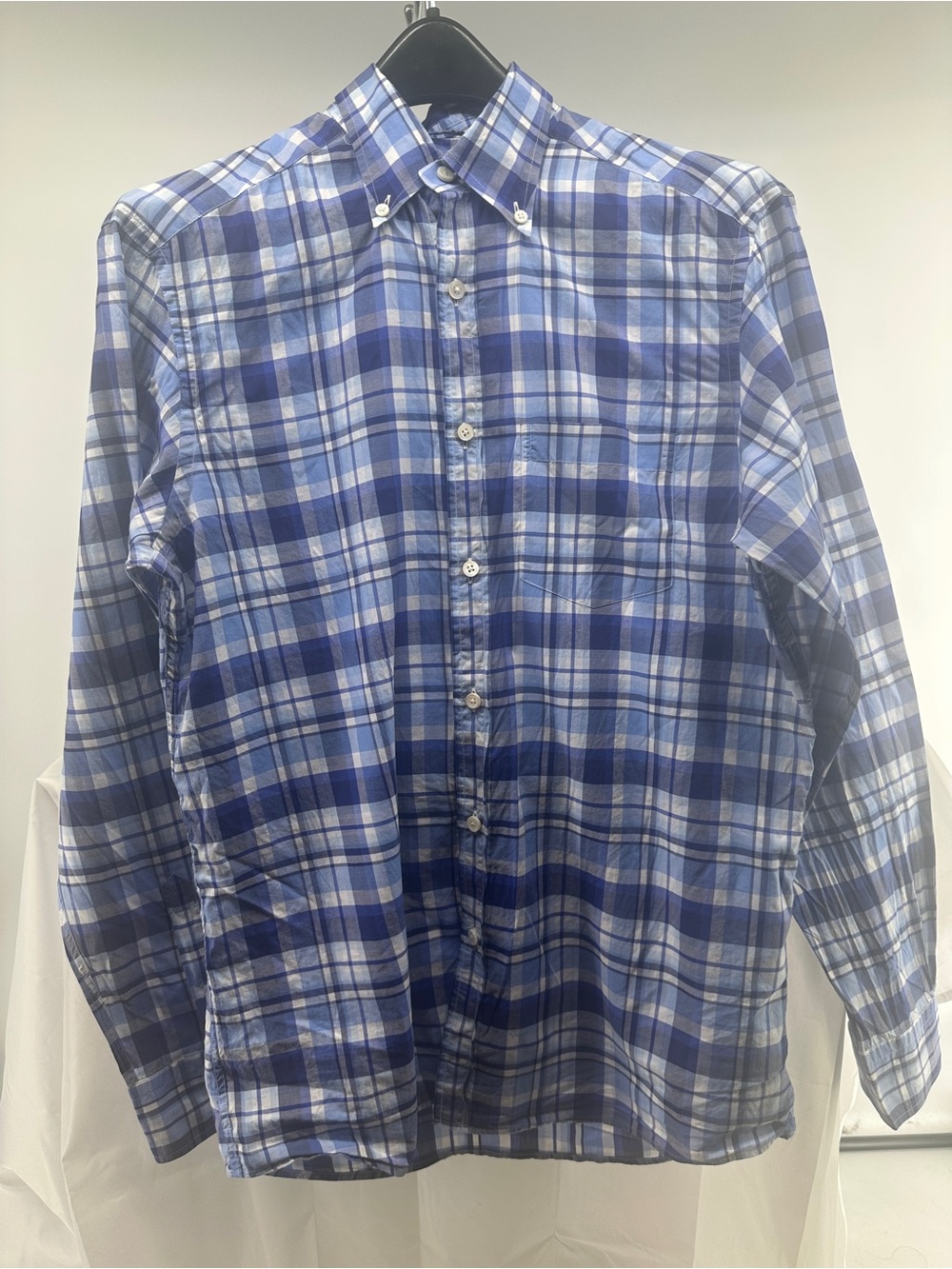 Zegna blue plaid button down shirt